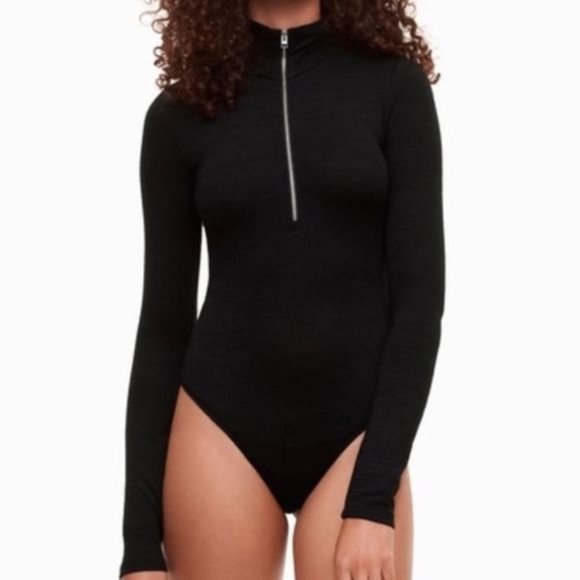 Aritzia Wilfred Free Brems Black Half Zip Bodysuit Sz Large - Picture 1 of 7